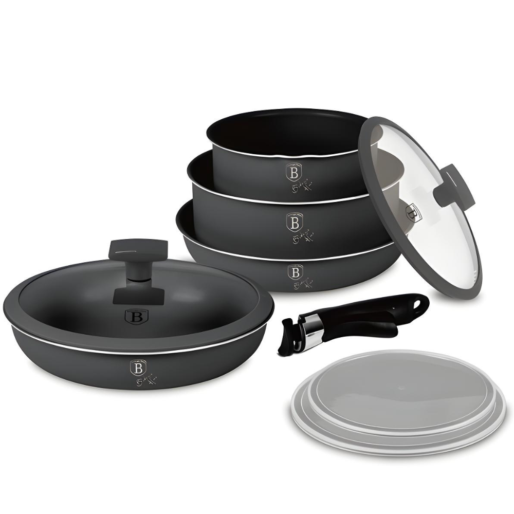 Набір алюмінієвого посуду Berlinger Haus Anthracite Collection сковорідки/каструля/ківш з кришками та титановим покриттям 9 пр. (30547300) Набір алюмінієвого посуду Berlinger Haus Anthracite Collection сковорідки/каструля/ківш з кришками та титановим покриттям 9 пр. (30547300)