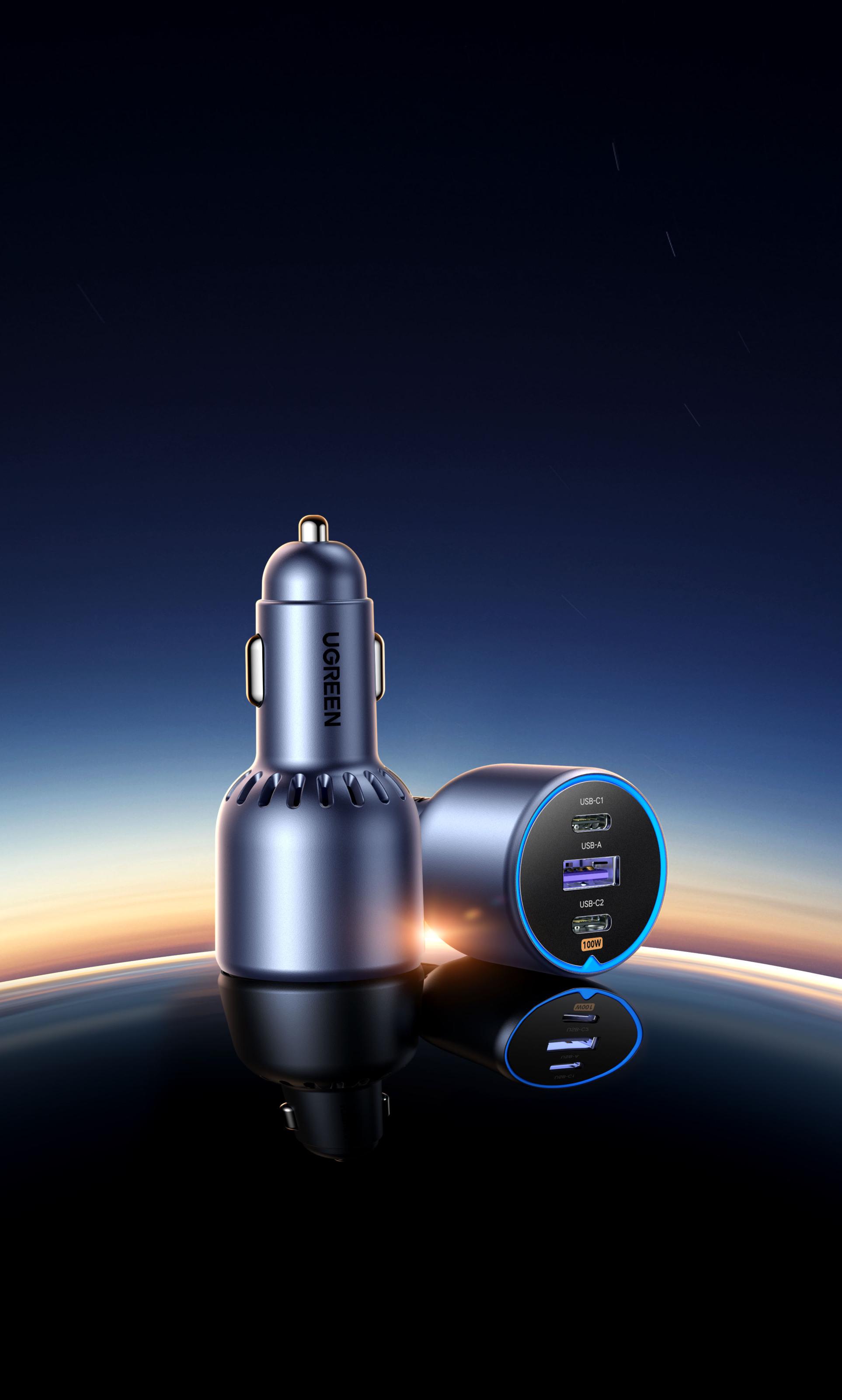 Зарядний пристрій автомобільний UGREEN 130 Вт Type-C/Type-C/USB PD3.0/QC4.0/PPS швидка зарядка Сірий (35025) - фото 2 Зарядний пристрій автомобільний UGREEN 130 Вт Type-C/Type-C/USB PD3.0/QC4.0/PPS швидка зарядка Сірий (35025) - фото 2