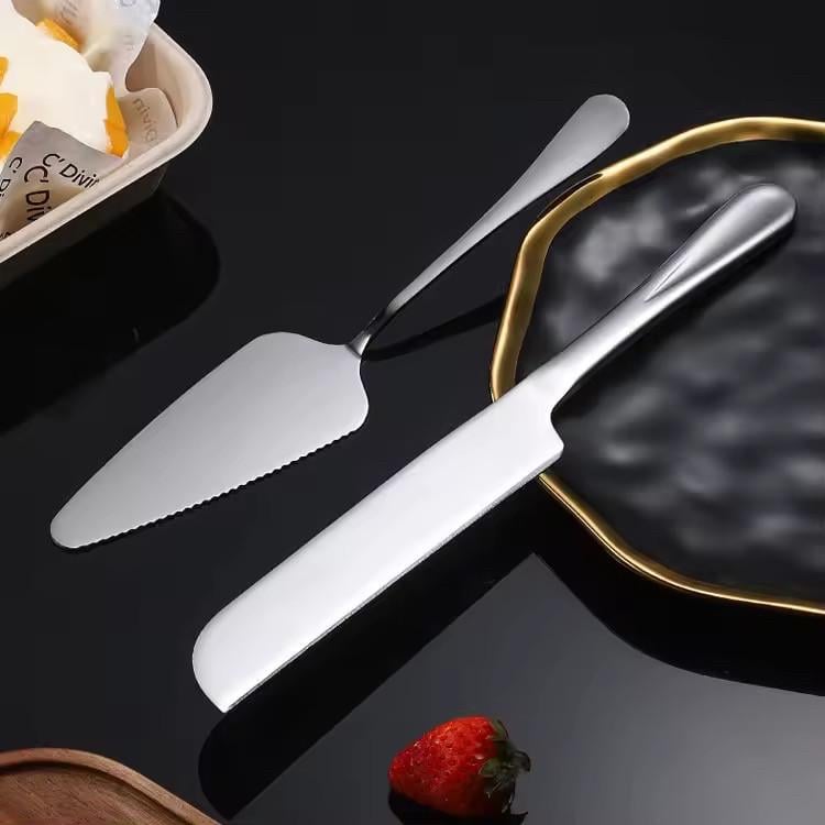 Набір лопатка та ніж з нержавіючої сталі для торта та десерту Сріблястий - фото 3 Набір лопатка та ніж з нержавіючої сталі для торта та десерту Сріблястий - фото 3