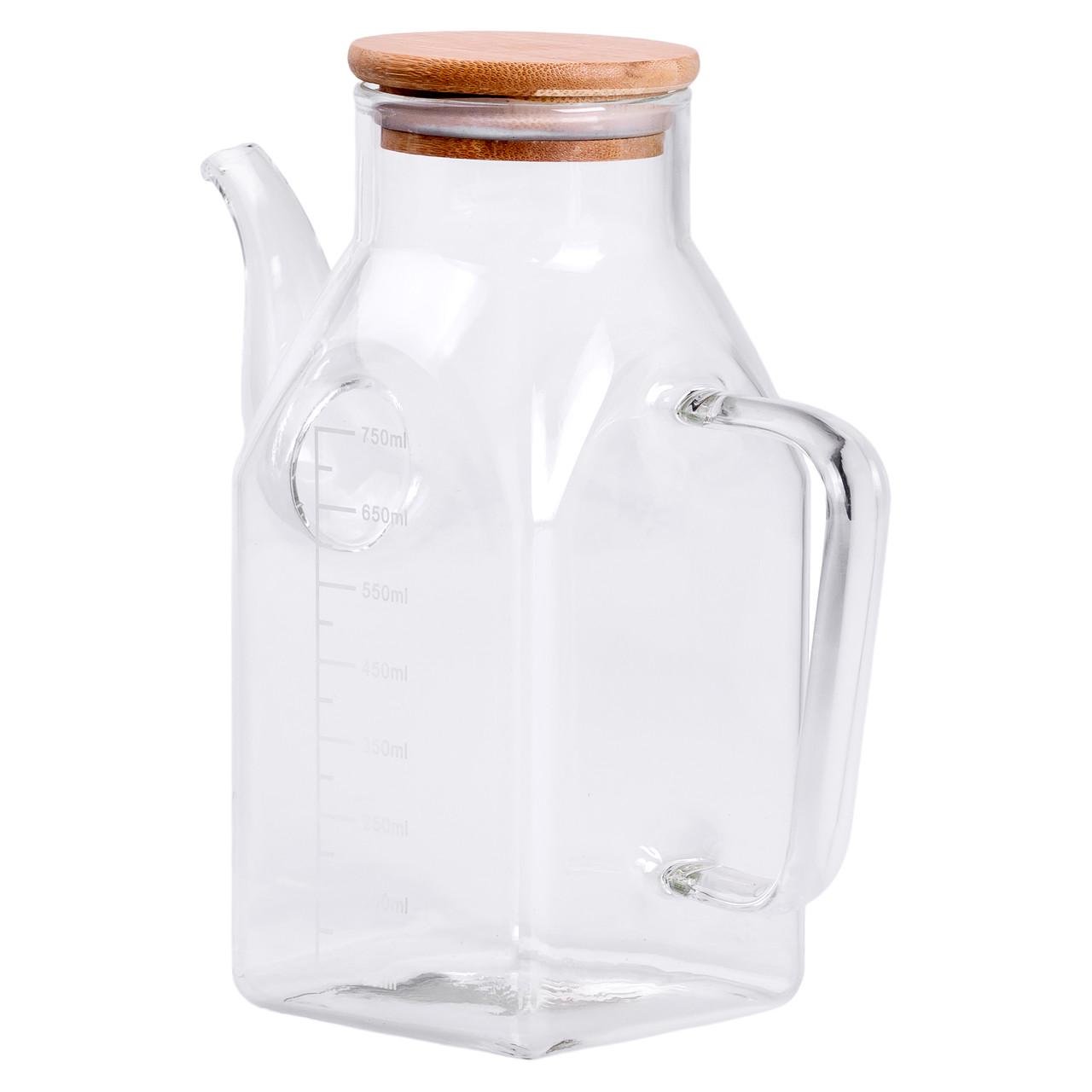 Бутылка для масла стеклянная с ручкой и бамбуковой крышкой 750 мл (HP-34-4)