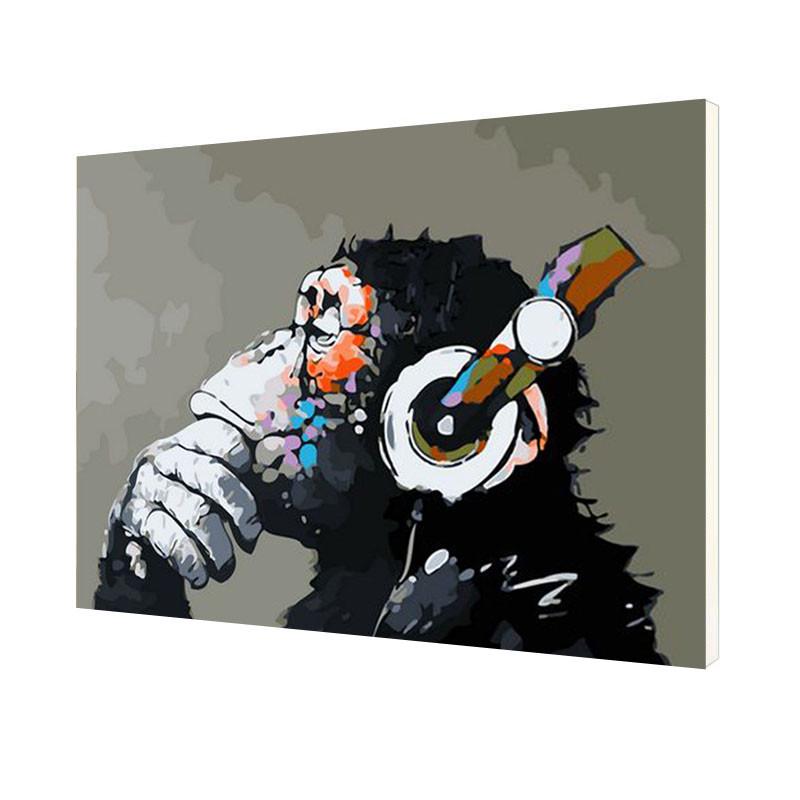 Картина по номерам Lesko DIY GX986 "Обезьяна в наушниках"