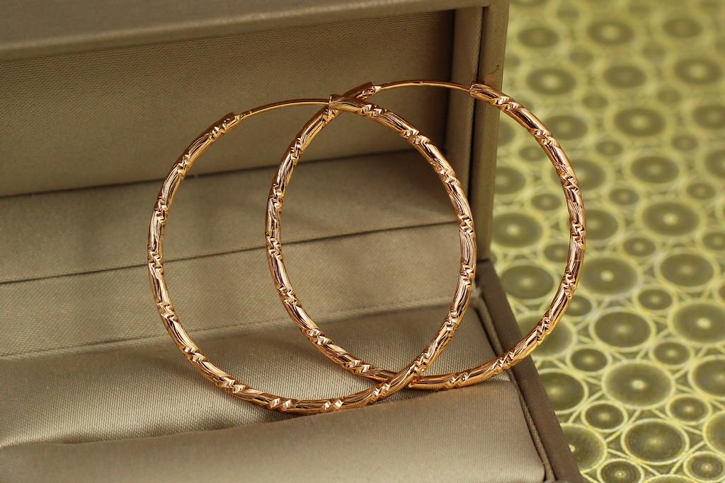 Серьги кольца Хuping Jewelry Рисунок зигзаг 4 см Золотистый (2147781538)