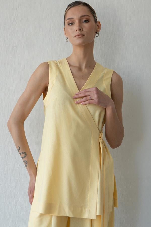 Топ удлиненный Forly Sunshine на запах из льна M/L Желтый (LN0093-89-70_M/L)