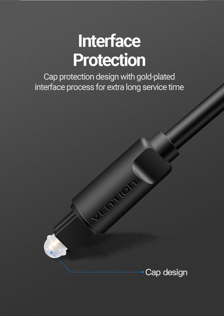 Кабель оптичний аудіо Vention S/PDIF Toslink Dolby DTS 5.1/7.1 позолочені конектори гнучка оболонка ПВХ 1 м Чорний (BAEBF) - фото 12