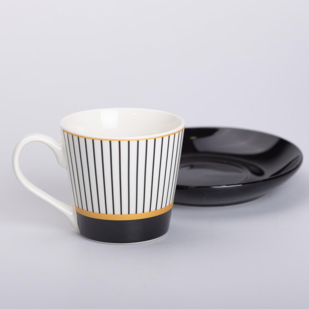 Чашка керамическая с блюдцем для чая и кофе 200 мл в полоску Белый - фото 2 Чашка керамическая с блюдцем для чая и кофе 200 мл в полоску Белый - фото 2