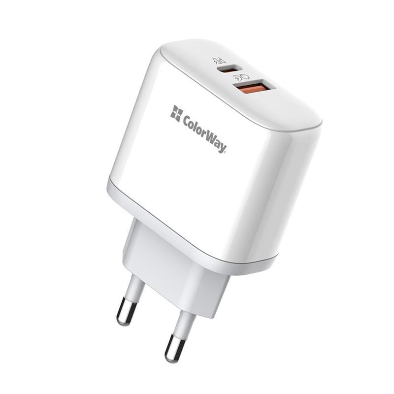 Зарядний пристрій мережевий ColorWay 45 Вт Power Delivery USB-C / USB-A Білий (629686)