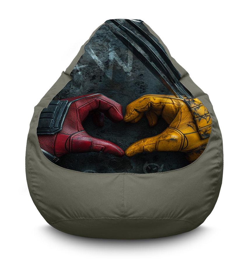 Кресло-мешок iPuff Deadpool and Wolverine Hands heart оксфорд XL 80x110 см Серый (113941)
