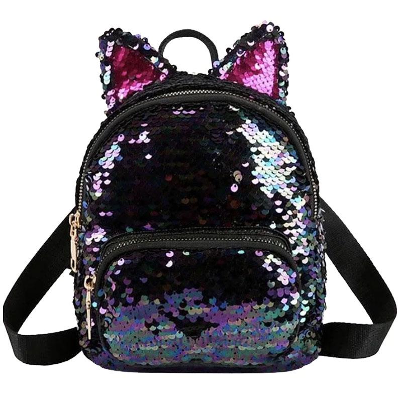 Рюкзак Mini с пайетками и с ушками 20х17 см Black/Purple (33426)