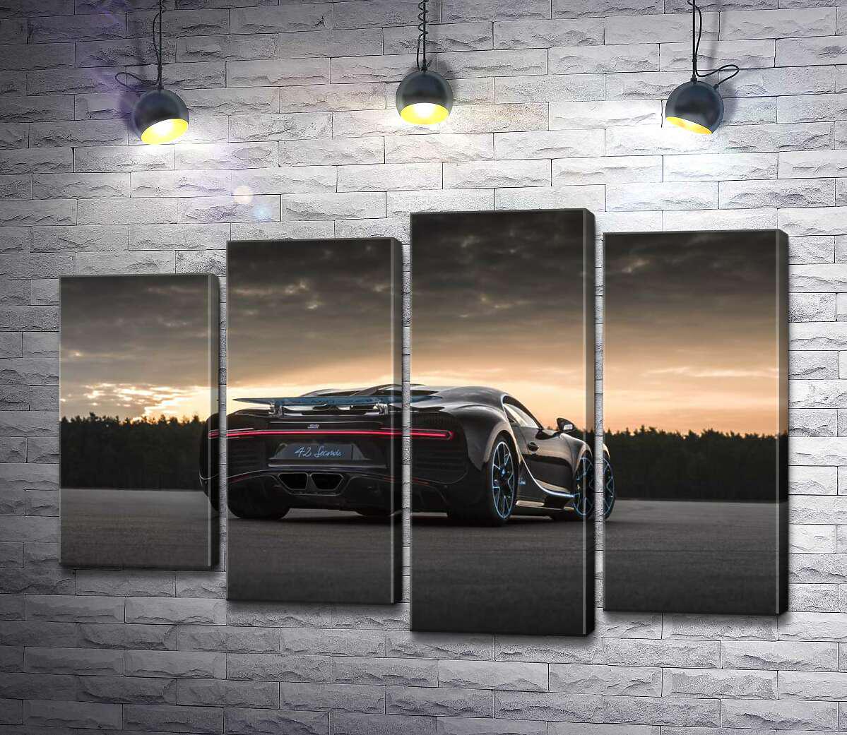 Модульная картина ArtPoster Темний силует чорного спортивного автомобіля Bugatti Chiron 80x54 см Модуль №21 (003361) - фото 1