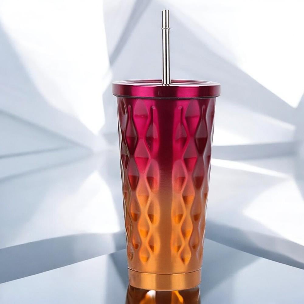 Стакан металлический с крышкой и трубочкой Найт-лайф 550 мл Красный