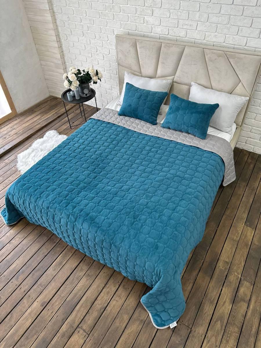 Покривало двостороннє з мікрофібри 210х230 см з подушками 2 шт. 40х60 см Синій (Д-cap-podush-006) - фото 4 Покривало двостороннє з мікрофібри 210х230 см з подушками 2 шт. 40х60 см Синій (Д-cap-podush-006) - фото 4