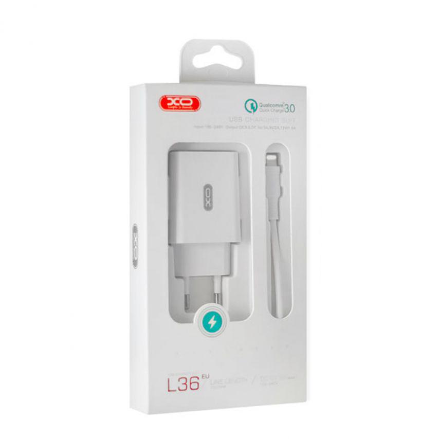 Адаптер Xo L36 1 USB/QC3.0/3A/Data Cable USB to Lightning White - фото 2