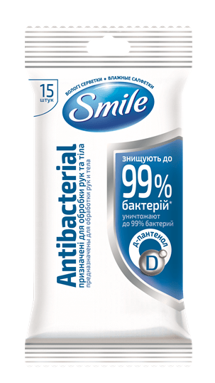 Влажные салфетки для рук и лица Smile Антибактериальные 15 шт. (143)