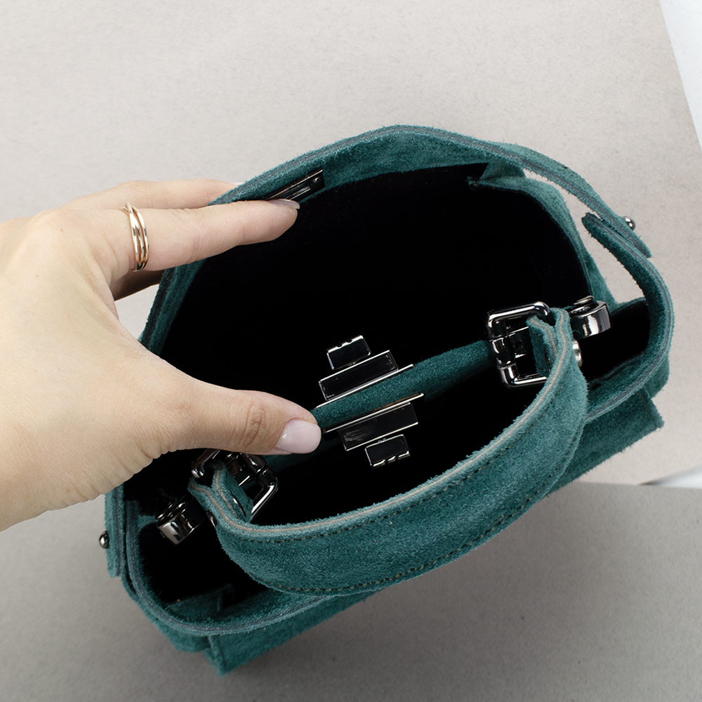 Сумка жіноча Virginia Conti 03736 замшева на застібці Темно-зелений (2385379057) - фото 5