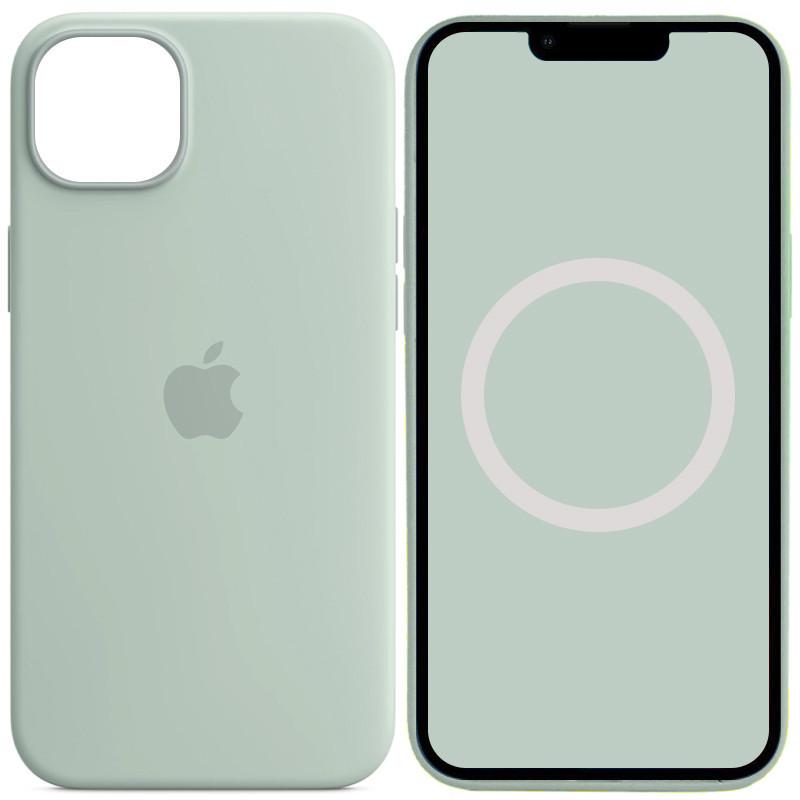 Противоударный Чехол Silicone case (AAA) full with Magsafe and Animation для Apple iPhone 14 (6.1") Бирюзовый/Succulent