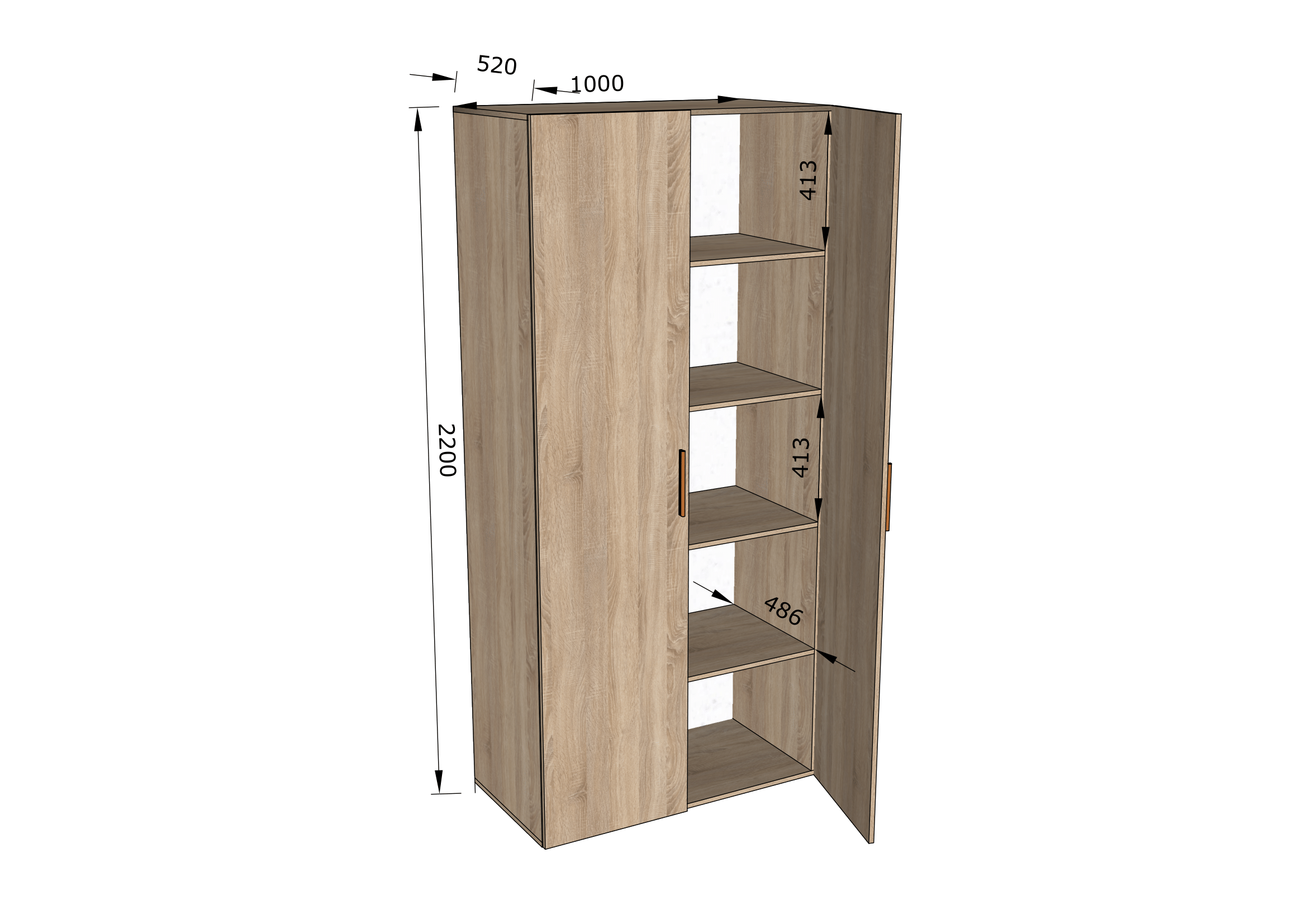 Шафа розстібна дводверна з полицями 1000х2190х520 мм Дуб сонома (H111-s) - фото 5