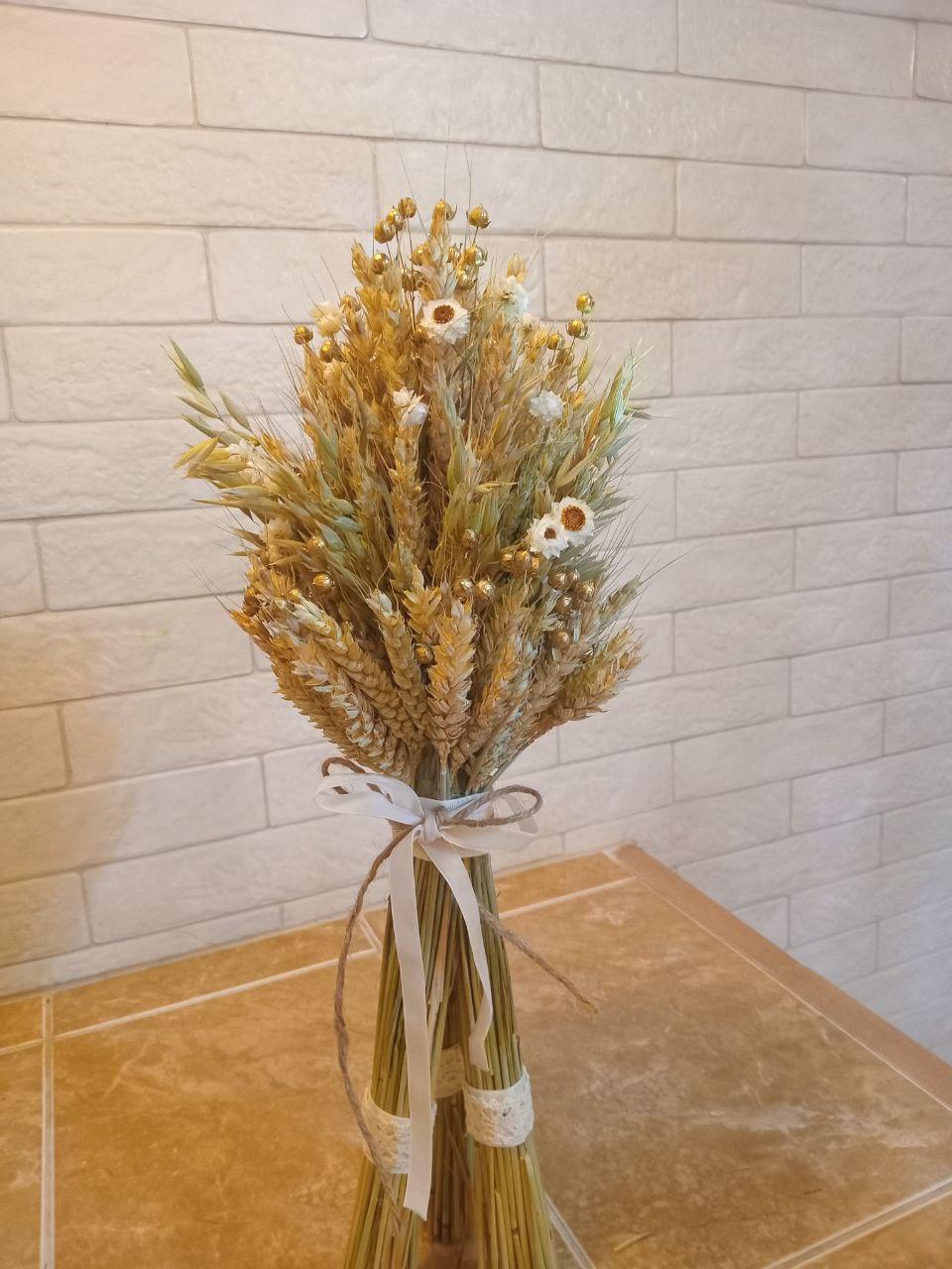 Дидух рождественский из колосья пшеницы/льна и овса на трех ножках 40-45 см с белой лентой (2814661741) - фото 5 Дидух рождественский из колосья пшеницы/льна и овса на трех ножках 40-45 см с белой лентой (2814661741) - фото 5