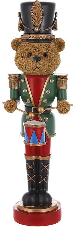 Статуэтка декоративная Мишка на карауле с LED-подсветкой 45 см Зеленый с красным