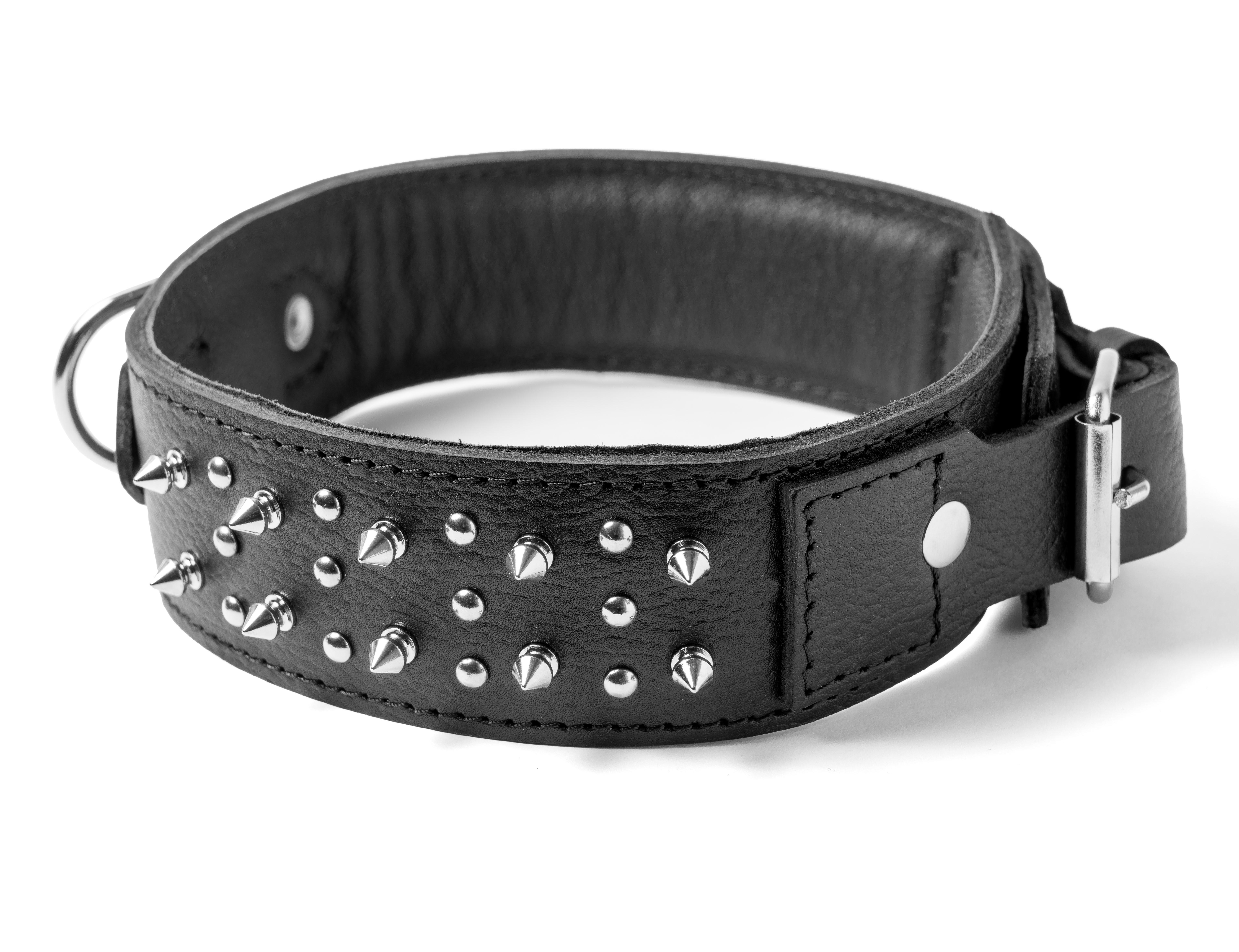 Ошейник KareLine из натуральной кожи с заклепками и шипами 50 мм 580-650 мм (1761/1) - фото 2 Ошейник KareLine из натуральной кожи с заклепками и шипами 50 мм 580-650 мм (1761/1) - фото 2