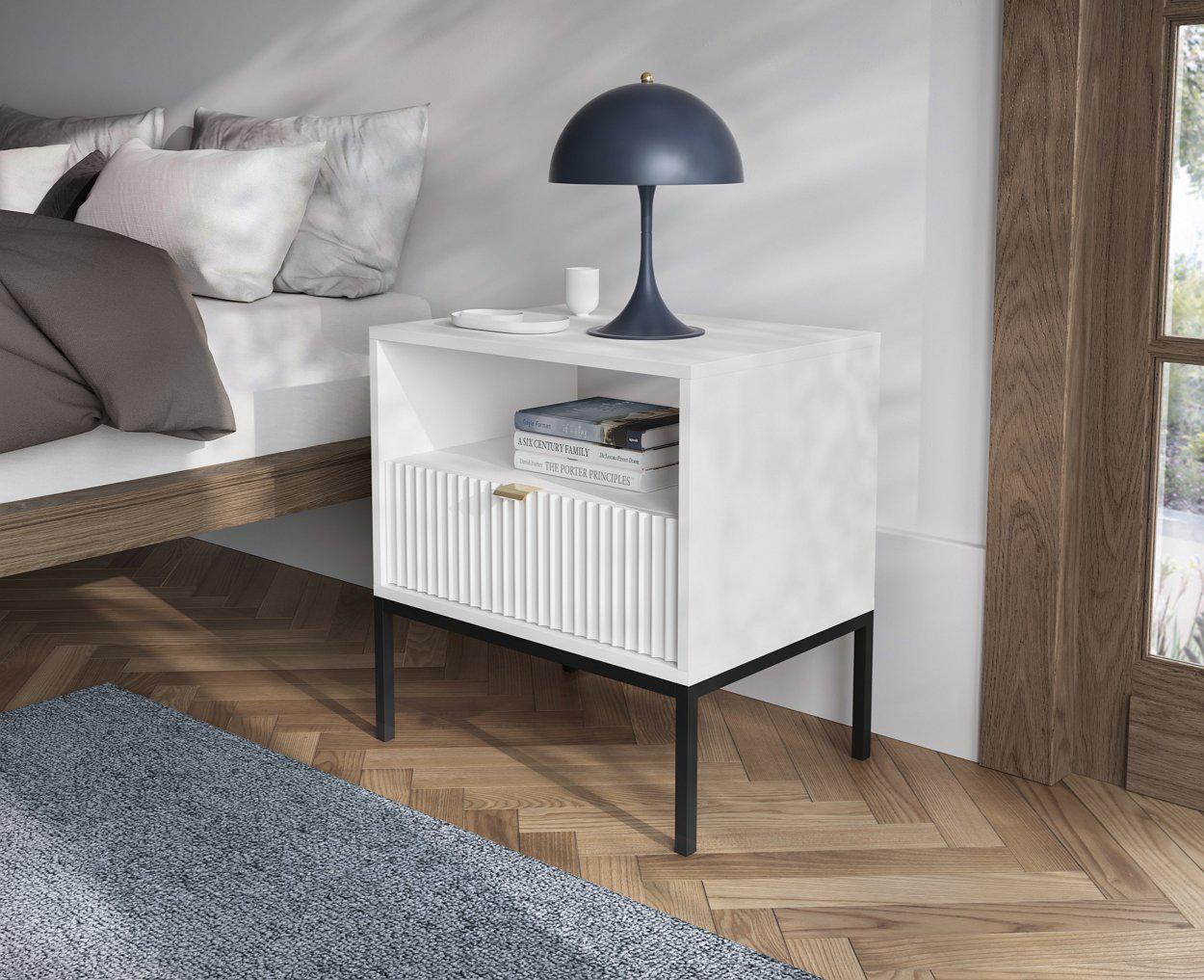 Тумба прикроватная Perfect Home Nova S54 с 1 ящиком и черными ножками Белый (PFH-091260) Тумба прикроватная Perfect Home Nova S54 с 1 ящиком и черными ножками Белый (PFH-091260)