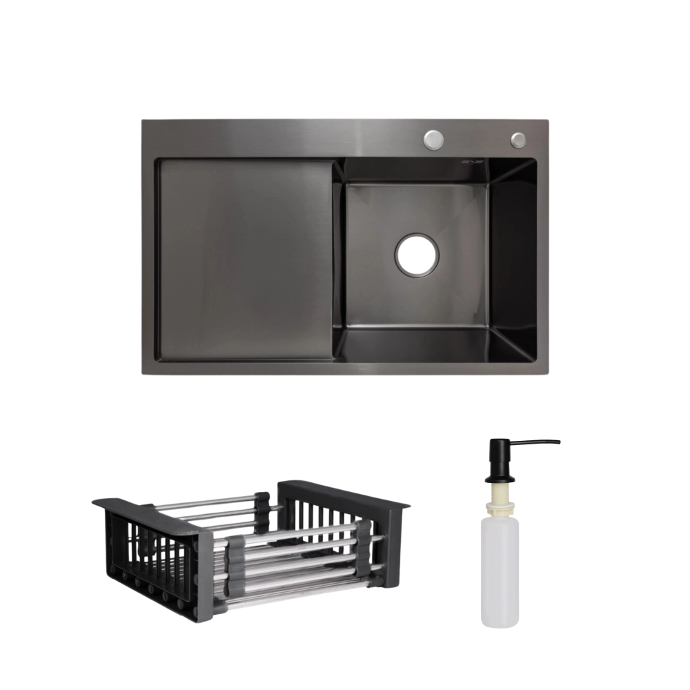 Мойка для кухни интегрированная Lidz Handmade H7849BL крыло слева BlackPVD дозатор/корзина для кухонной мойки Lidz K01B (SD00053654)
