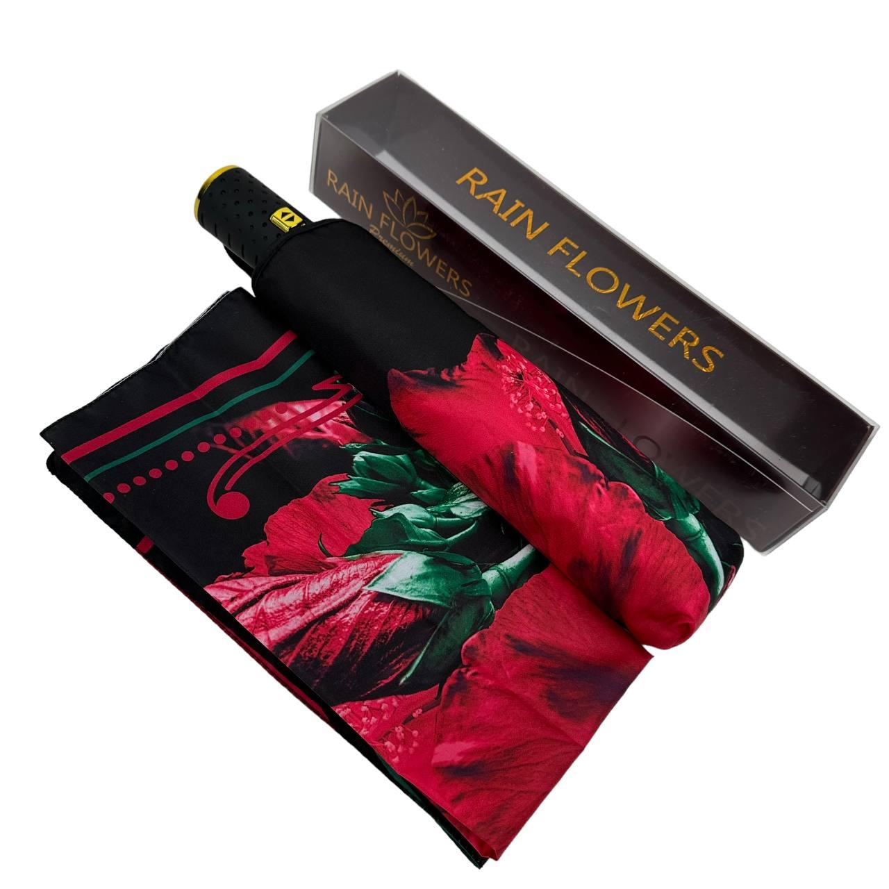 Зонт женский автомат Rain Flower в подарочной упаковке с платком Черный с красным цветком (01020-4) - фото 4