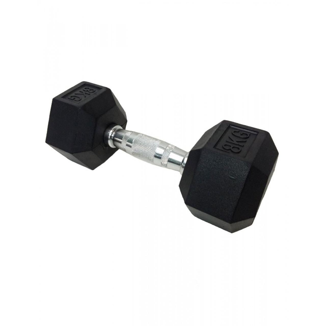 Гантель шестигранный резиновый HouseFit DD 6442-8 гексагональный с хромированным грифом 8 кг (2431274961)
