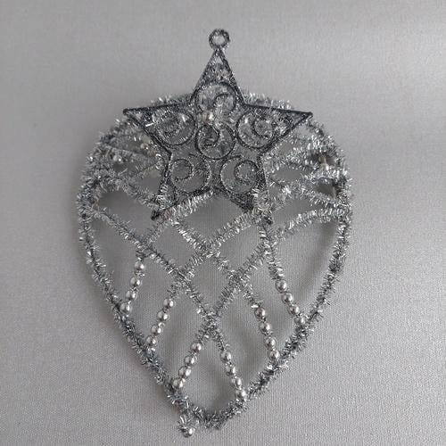 Диадема-корона новогодняя из мишуры Снежинка ручной работы 19х14х8 см Серебряный (210123)