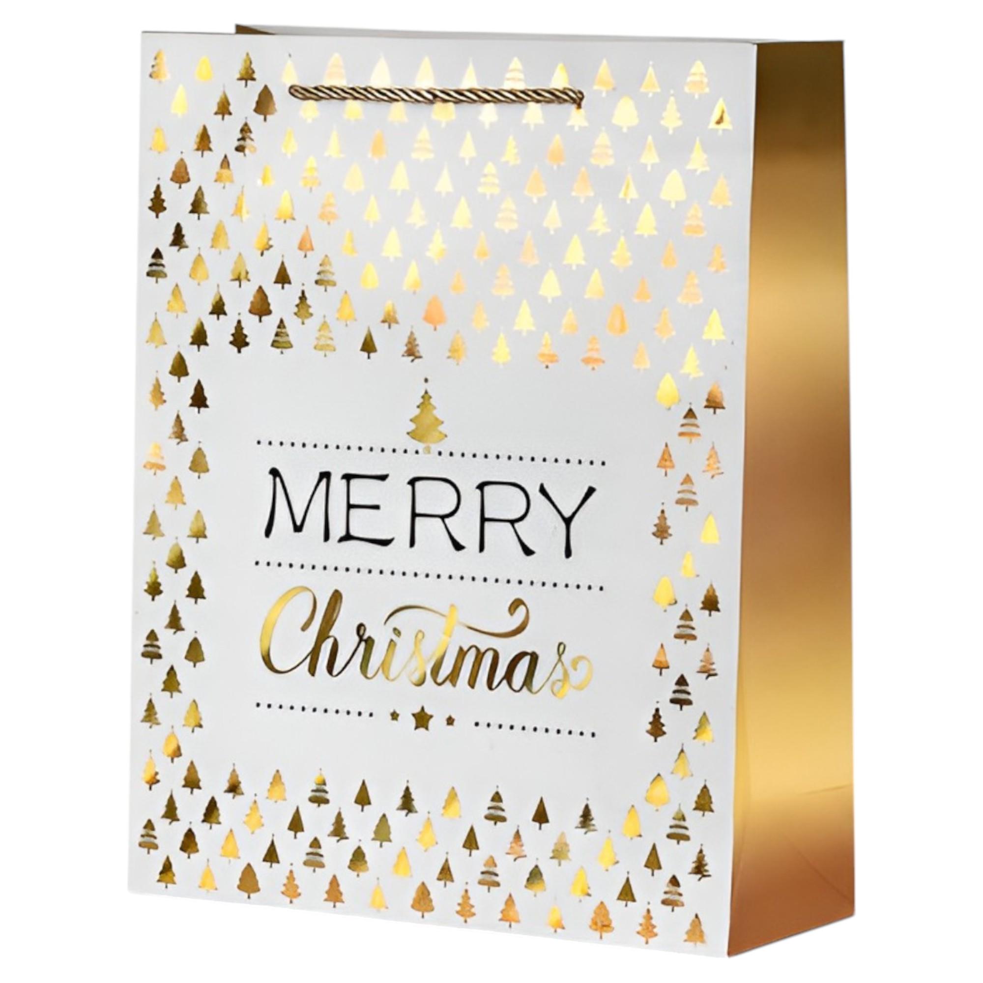 Подарочный пакет с ручками Stenson Christmas notes 31х42х12 см Белый с золотым (R33015-L)