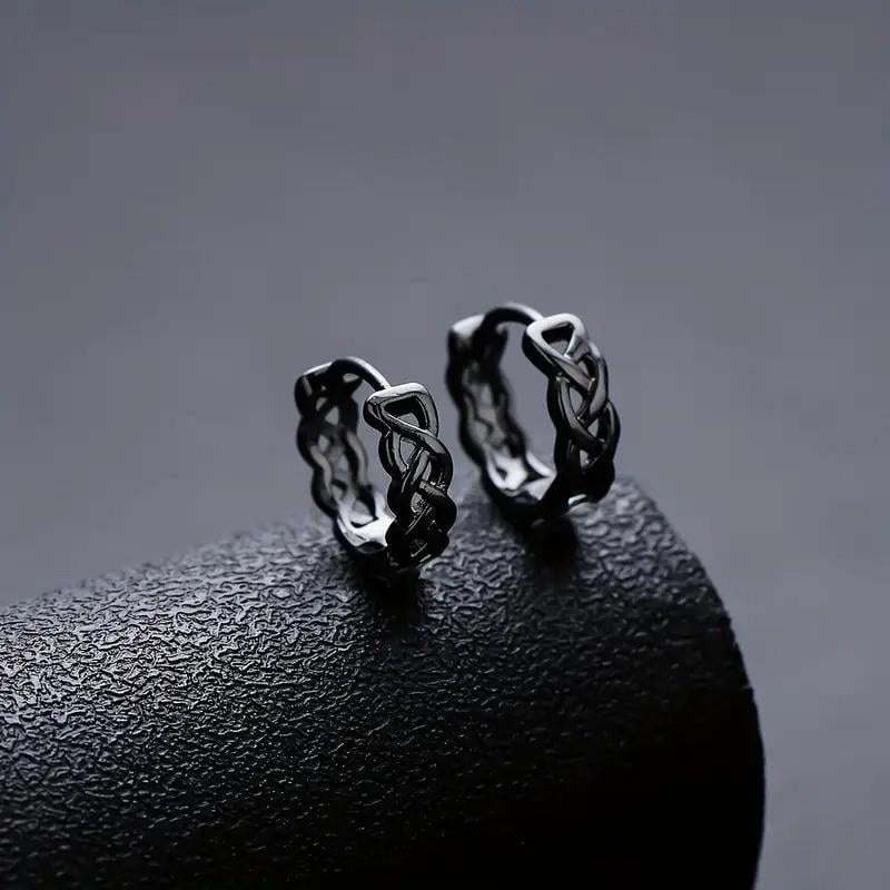 Серьги кольца мужские OrnatusDivinus340 с узлами и плетением 1,2 см Черный (35474156)