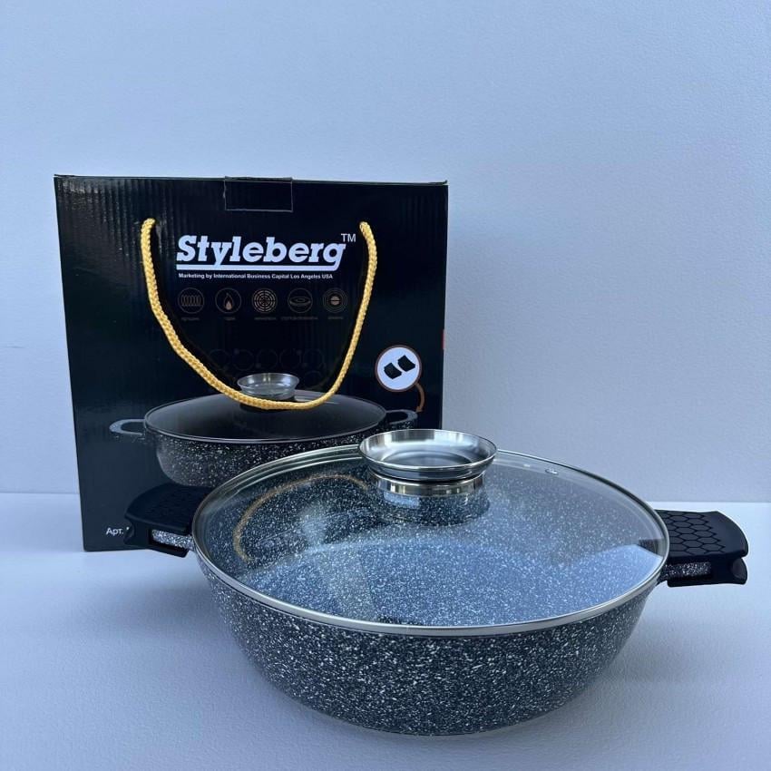 Сотейник Styleberg 1463 з мармуровим покриттям зі скляною кришкою d 28 см 4,1 л (2740206508)