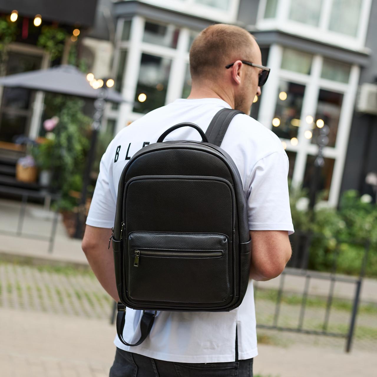 Рюкзак мужской кожаный 41х31х16 см Черный (68932)