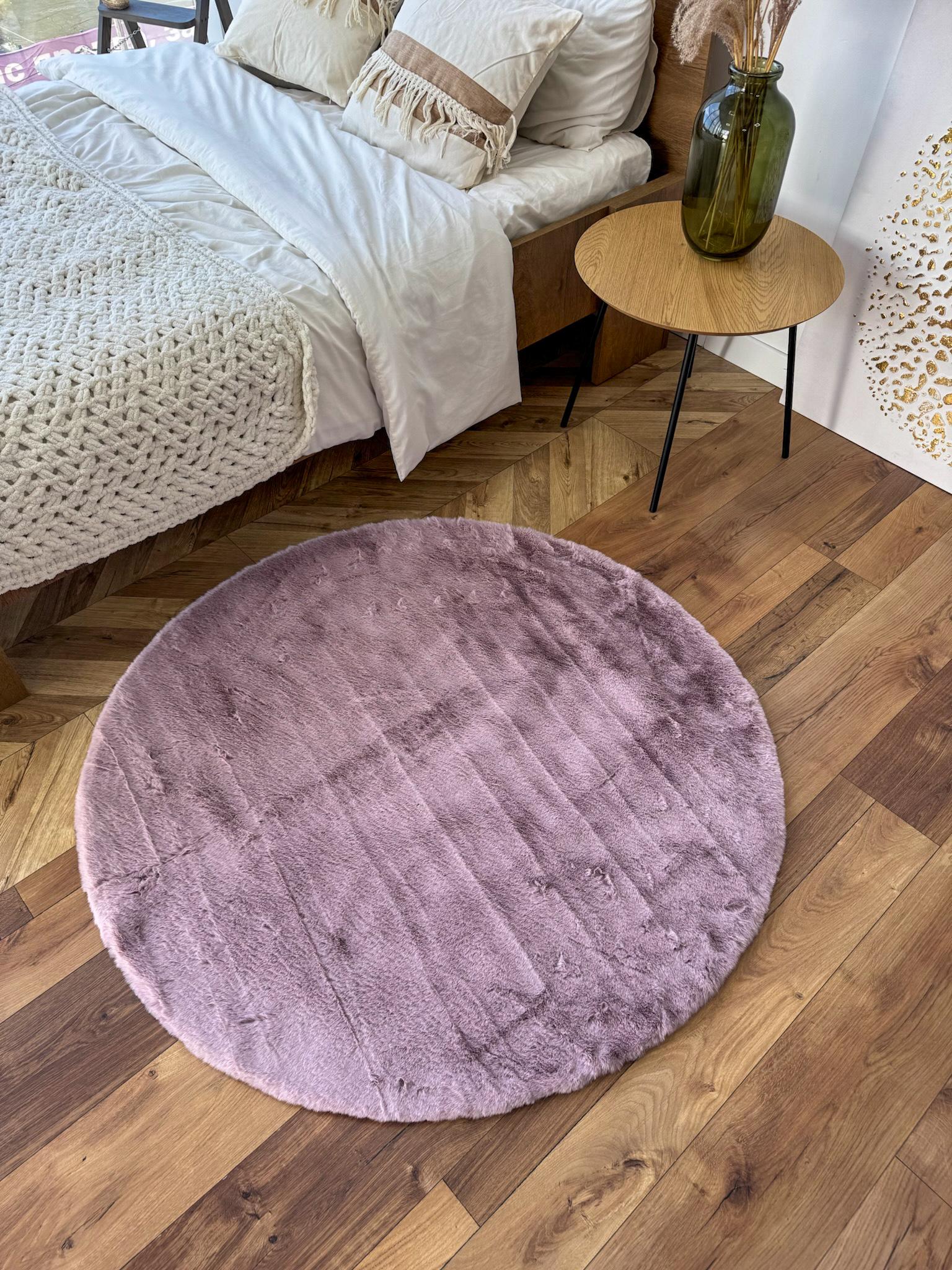 Килим круглий зі штучного хутра кролика 180 см Ліловий