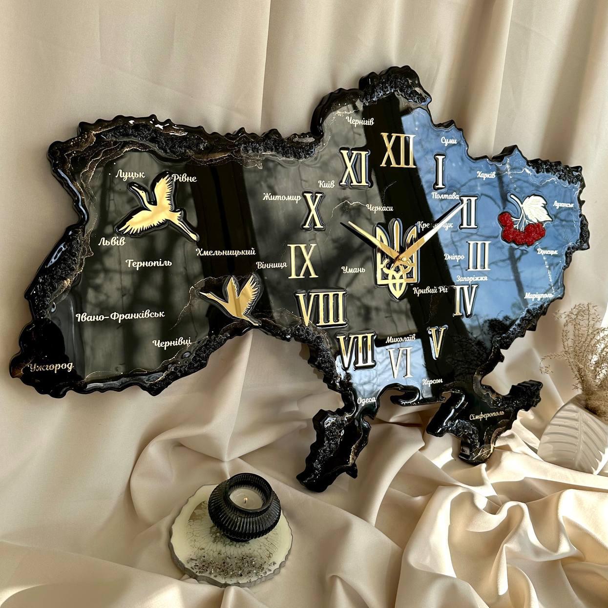 Часы настенные из эпоксидной смолы Карта Украины 80x53 см