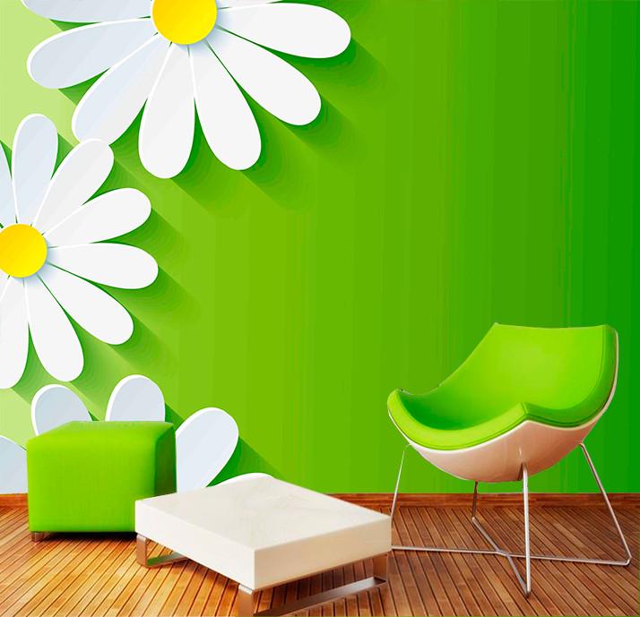 Фотообои флизелиновые абстракция для спальни/зала/кухни Ромашки на зеленом