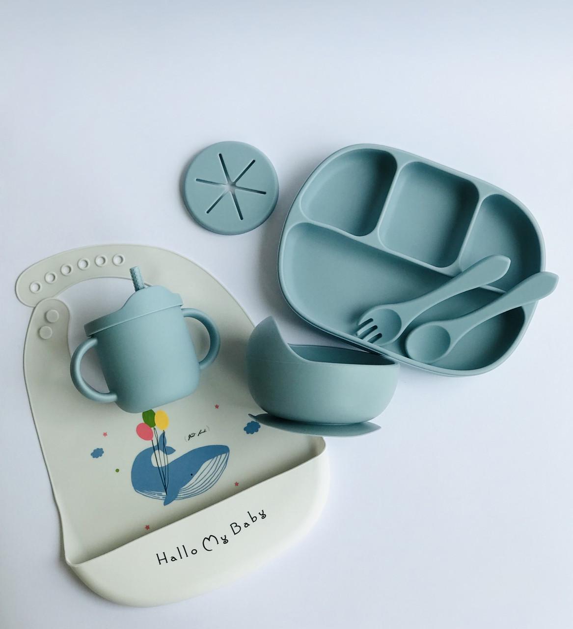 Набор силиконовой посуды для первого прикорма на присосках 5 пр. Синий (2387)