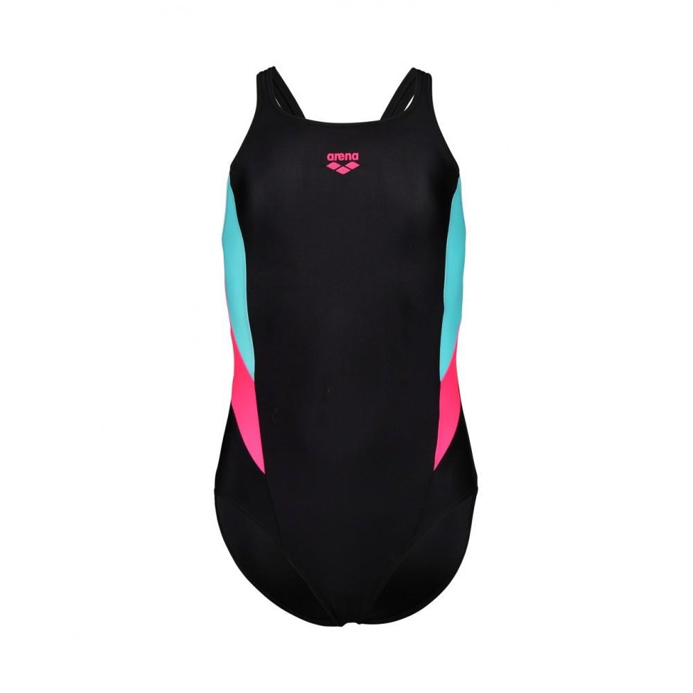 Купальник закрытый для девочек Arena SWIMSUIT V BACK PANEL 128 см Черный/Розовый/Бирюзовый (005920-598 128) - фото 1