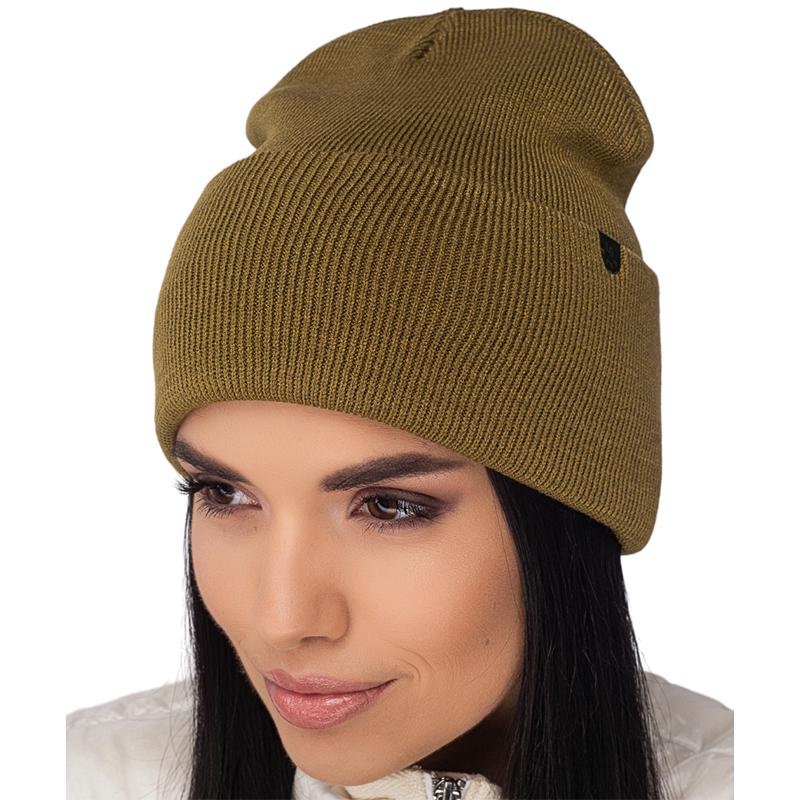 Шапка Leks КАПРИЗ двойная шерстяная с отворотом удлиненная One size Оливковый (121136)