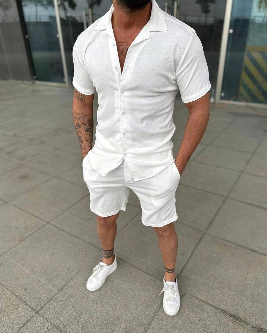 Комплект чоловічий літній лляний жатка S Білий (24877/2/1) - фото 1 Комплект чоловічий літній лляний жатка S Білий (24877/2/1) - фото 1