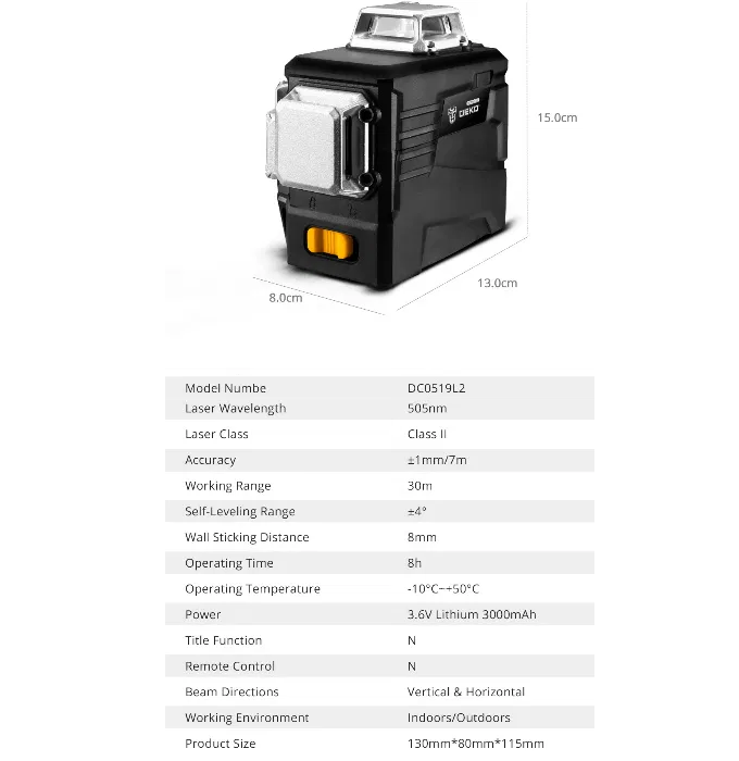 Лазерний рівень нівелір DEKO 3D 12 ліній/штатив 1,02 м промінь Бірюзовий (718531) - фото 4