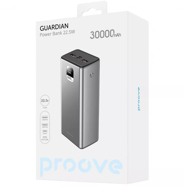 Повербанк Proove Guardian 30000 mAh 22,5W 3 A с быстрой зарядкой Grey (000379) - фото 3