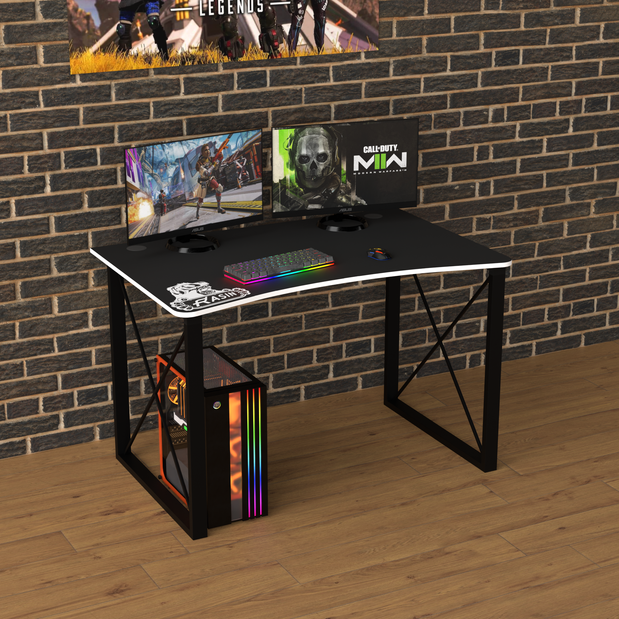 Стол геймерський ергономічний Zeus Rasin LOFT-14 метал/ламінована ДСП Чорно-білий (LOFT-14)