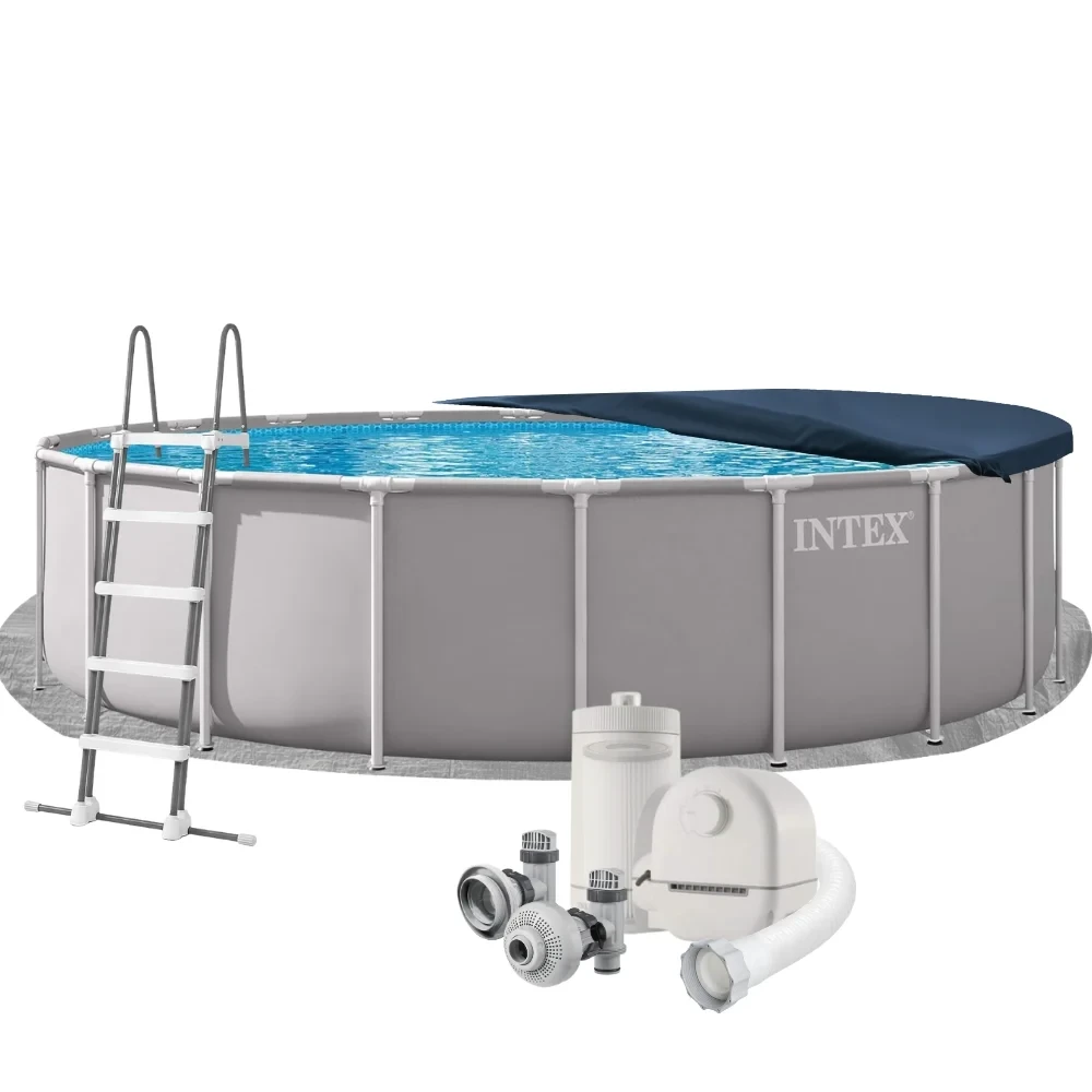 Бассейн каркасный круглый Intex 26756 Prism Frame 610х132 см с картриджным фильтром/лестницей/подстилкой/тентом Серый (147-9-26756)