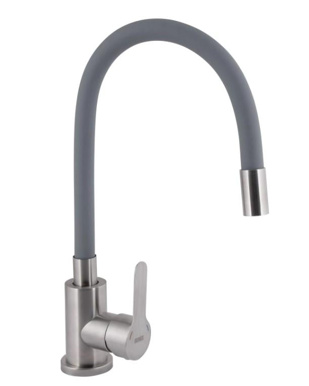 Смеситель для кухни с гибким изливом Brinex Pure 015F3 Nickel/Grey (BRIPUR015F3NKG)