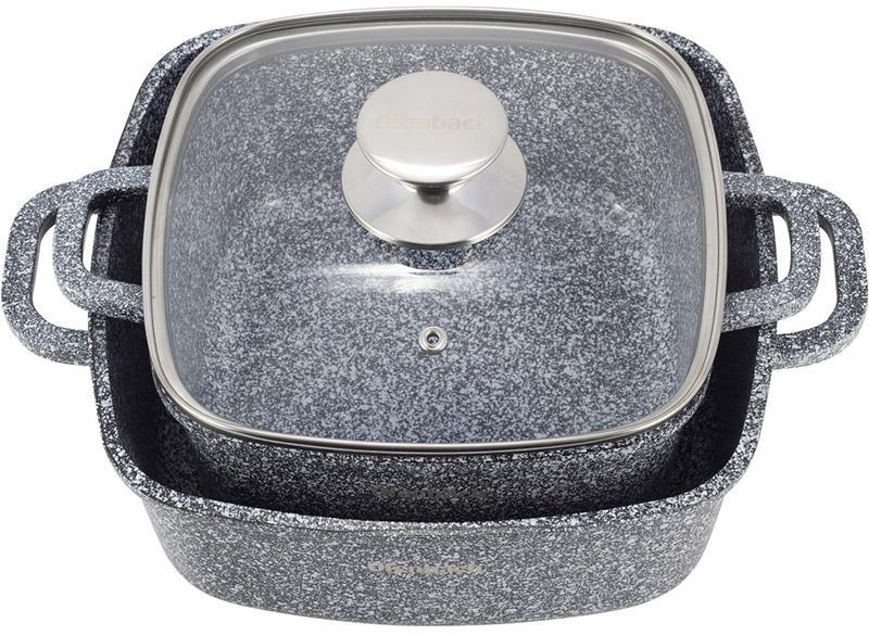 Набор квадратных кастрюль Ofenbach Snow Marble с двумя прихватками 2,3/4,4 л - фото 2