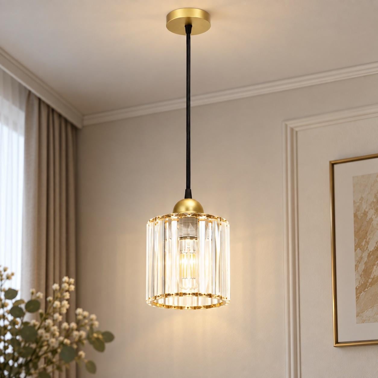 Подвесной светильник MSK ELECTRIC Brillante с плафоном под хрусталь под лампу Е27 Золотой (NL 12125 GD)