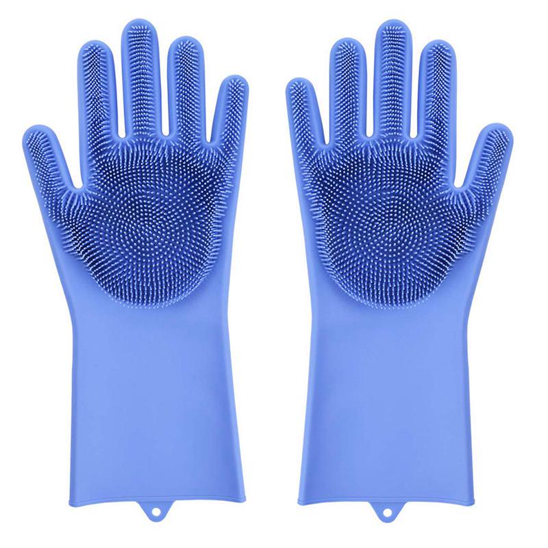 Перчатки для мытья посуды Magic Silicone Gloves Brush силиконовые Голубой - фото 1