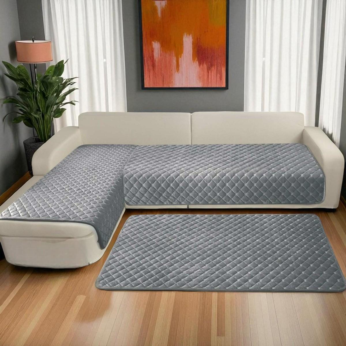 Покрывало велюровое на диван и кресло Koloco Ромбы 3 шт. Серый (41855)