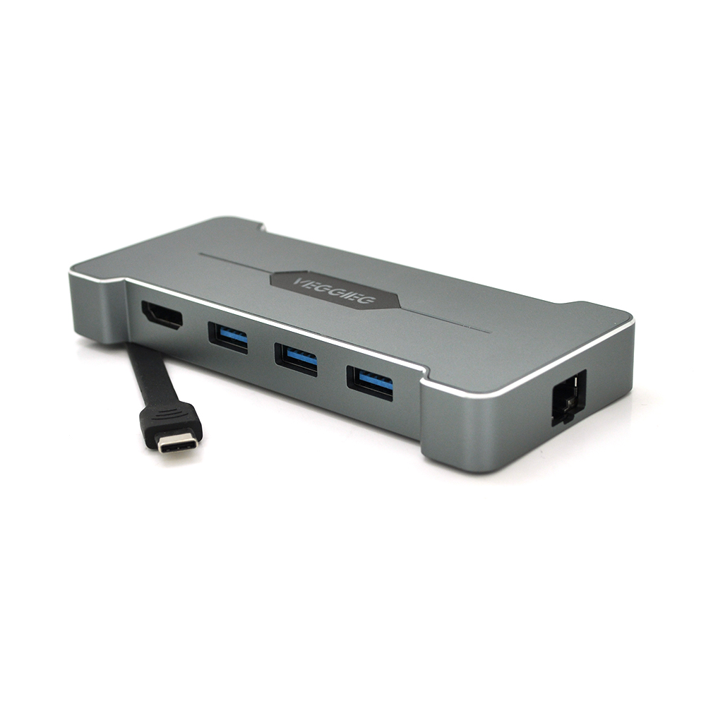 Хаб-конвертор Veggieg TC06 Type-C USB3.0 HDMI RJ45К Серебристый (19908)