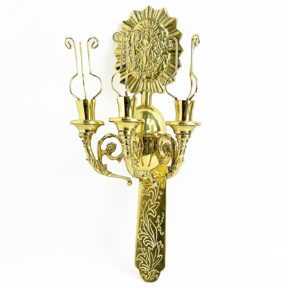 Трехсвечник пасхальный с иконой из латуни (11025)